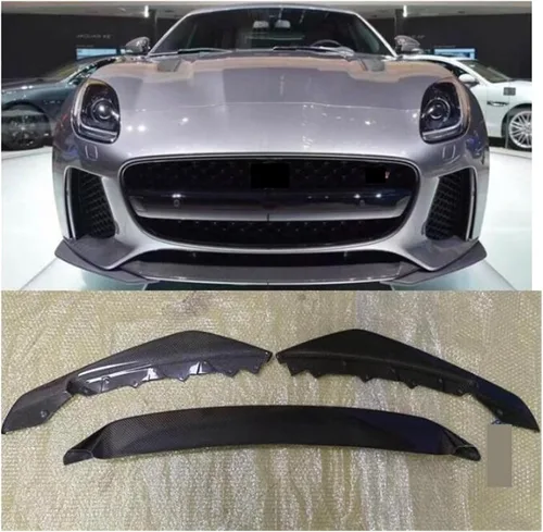 Vista 2 de Compatible con Jaguar F-Type 2013 2014 2015 2016 2017 2018 2019 SVR parachoques delantero Splitters Lip Spoiler Kit de cuerpo de fibra de carbono