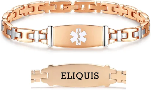 Vista 32 de LinnaLove Lady Medical Alert - Pulseras médicas de acero inoxidable para mujer, 7.5 pulgadas