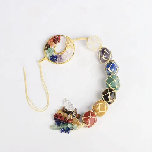 Vista 6 de Árbol de la vida hecho a mano con 7 piedras de chakras, cristales curativos, adorno colgante para decoración del hogar