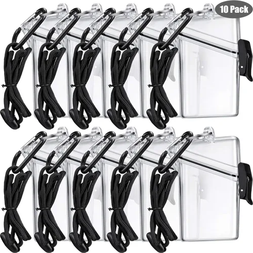 Vista 11 de Outus Paquete de 2 fundas impermeables para tarjetas de identificación, impermeables, transparentes, verticales, con mosquetón de cordón y llavero