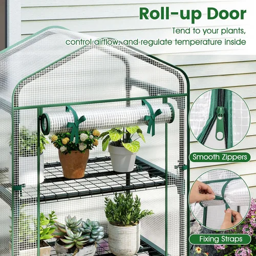 Vista 5 de Giantex Mini invernadero para interiores y exteriores, 27 x 19 x 75 pulgadas, casa portátil de cultivo de plantas con estantes de 5 niveles