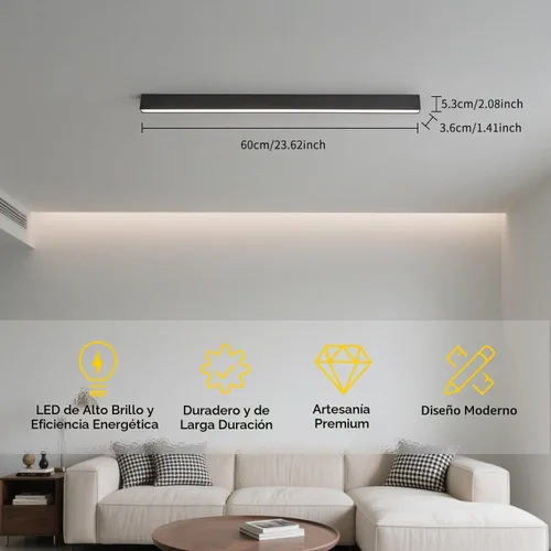 Vista 5 de Lámpara LED de techo negra, moderna y simple, instalación de superficie de techo de tira larga, adecuada para sala de estar, dormitorio, pasillo