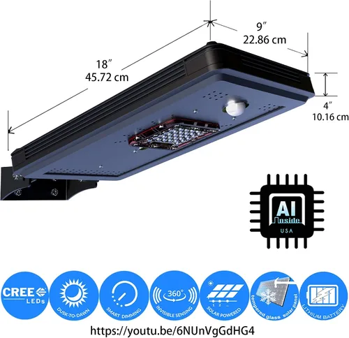 Vista 3 de Energía solar del anochecer al amanecer de aluminio negro al aire libre integrado LED AI-SSmart Sensing 1600 lúmenes CREE Area Path Luz
