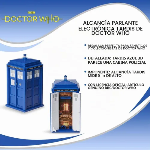 Vista 6 de Doctor Who Electronic Tardis Talking Money Bank - Cuenta con efectos de voz y sonido, luz de linterna intermitente y puertas delanteras de apertura