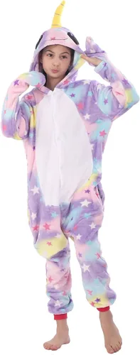 Vista 8 de WOYASIM Disfraz de franela para niños, disfraz de Halloween, Pascua, animales, cosplay para niñas y niños, una pieza
