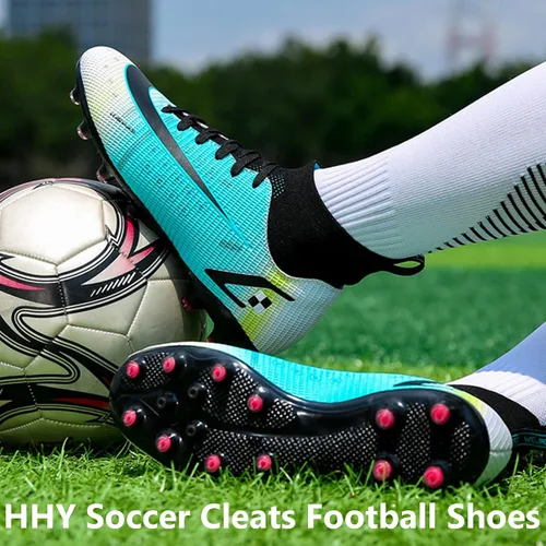 Vista 5 de HHY Botines de fútbol para hombre, zapatos de fútbol de caña alta, antideslizantes, para interiores y exteriores, césped firme, botas de combate