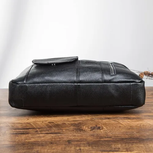 Vista 6 de Bolso de mensajero de cuero genuino para hombre, maletín para portátil, bolso de hombro para oficina, viajes de negocios con caja de regalo
