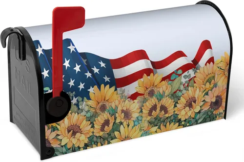 Vista 9 de Funda magnética para buzón patriótico de verano del 4 de julio, cubierta para buzón de bandera de Estados Unidos, diseño floral, Día