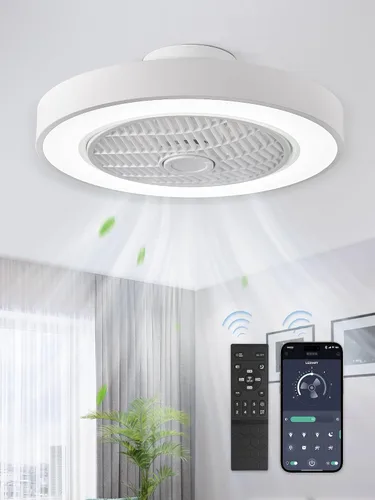 Vista 15 de LEDIARY Ventiladores de techo de perfil bajo de 20 pulgadas con luces, ventilador de techo sin aspas LED, ventilador de techo cerrado de montaje