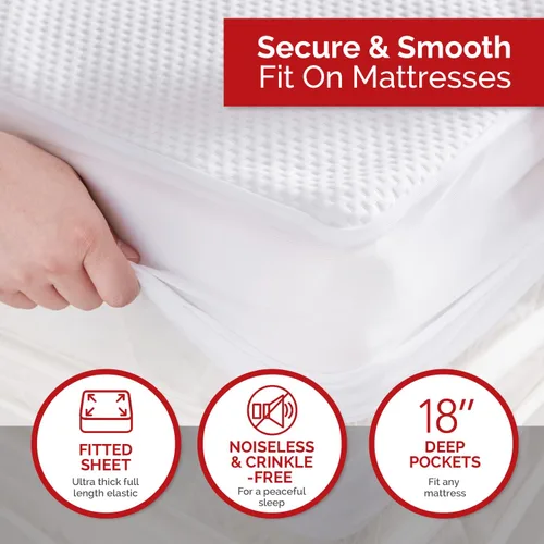 Vista 4 de Swiss Comforts Protector de colchón 100% impermeable tamaño Queen – Funda de colchón Tencel Naturalmente refrescante, transpirable y silencioso