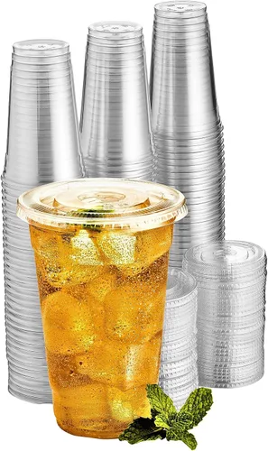 Vista 8 de Green Direct Vasos desechables de 12 onzas con tapas, vasos de plástico transparente con tapas, tazas de café helado para té Boba de burbujas, taza