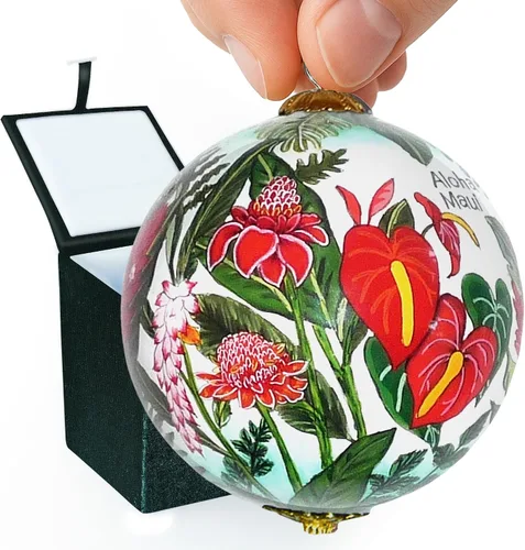 Vista 9 de Cornucopia Maui ornamento de Navidad de cristal pintado a mano con caja de regalo, recuerdo coleccionable CC/M
