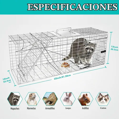 Vista 3 de Trampa para jaula de animales vivos, trampas plegables de mapache de 32 x Plateado