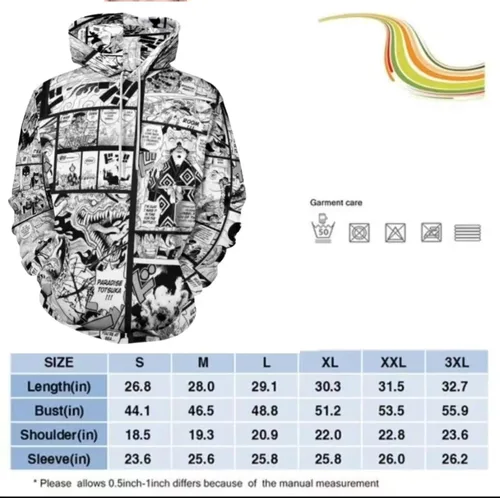 Vista 8 de Luusmm Unisex Anime Print Hoodie Black And White Manga Print Novelty Sweater