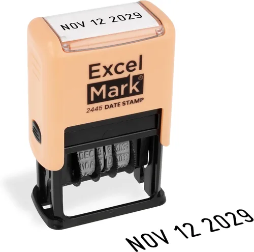 Vista 15 de ExcelMark 2445 sello de fecha: perfecto para envío, recepción, vencimiento y fechas de vencimiento (tinta azul, soporte violeta)