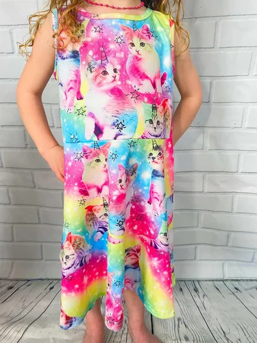 Vista 3 de BFUSTYLE - Vestido sin mangas con estampado floral, informal, para niñas de 4 a 13 años