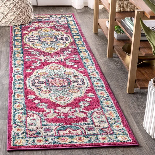 Vista 12 de JONATHAN Y Alfombra bohemia para interiores, color azul y amarillo, 3 x 5, medallón bohemio elegante, floral, fácil de limpiar, alto tráfico