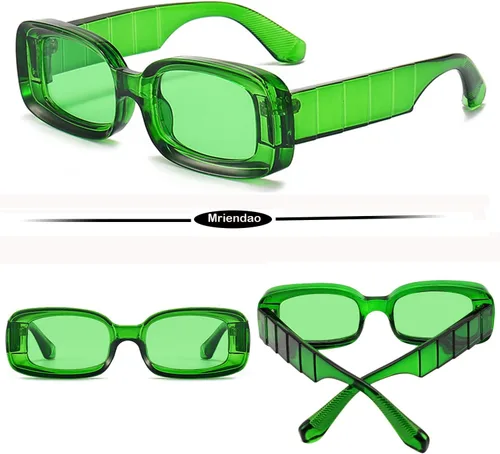 Vista 4 de Mriendao Y2K - Lentes de sol rectangulares de moda para mujeres y hombres, estilo retro de los años 90, color rojo, rosa, verde, montura cuadrada