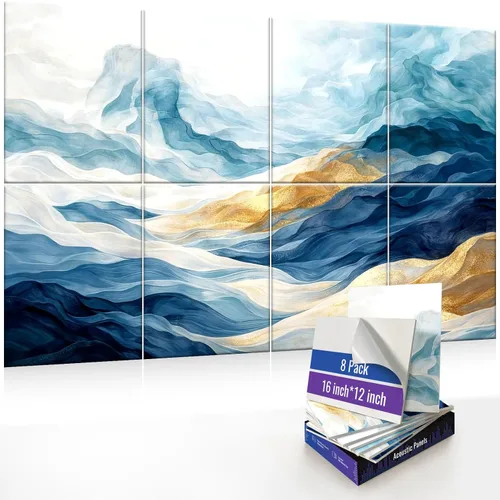 Vista 10 de Paquete de 8 paneles acústicos artísticos, paneles decorativos de pared, paneles autoadhesivos de absorción de sonido de 47.2 x 31.4 pulgadas