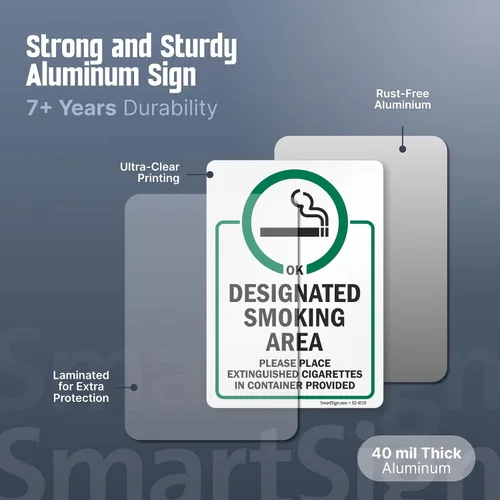 Vista 2 de SmartSign 10 x 14 pulgadas "Zona de Fumar Designada - Coloque los Cigarrillos Apagados en el Contenedor Proporcionado" Cartel de Metal, Aluminio