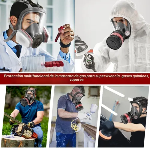 Vista 8 de Máscaras de gas de supervivencia nuclear y química, respirador de cara completa para pintura en aerosol, productos químicos, resina epoxi, trabajo
