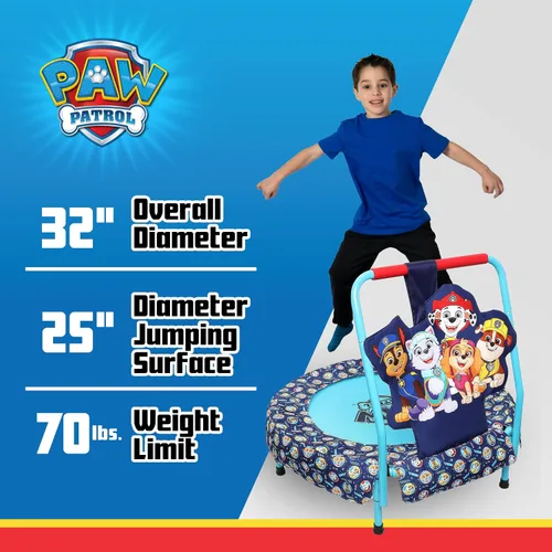 Vista 3 de Paw Patrol - Mini trampolín de interior con asa para niños pequeños, cuenta con Everest, Chase, Marshall, Skye y Rubble, Multi