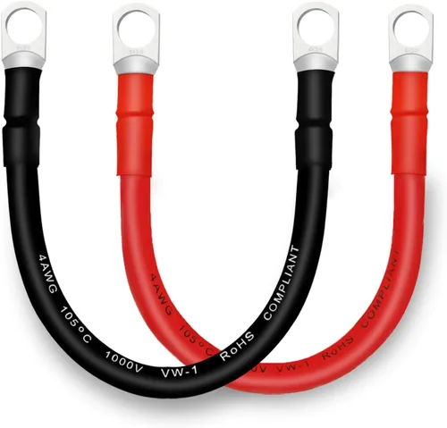 Vista 28 de Cable de batería, cables de batería 2 AWG con terminales, 2 cables de batería de cobre (1 pie).