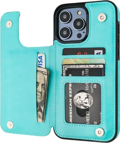 Vista 12 de ONETOP Compatible con iPhone 14 Pro Max Funda Cartera con Portador de Tarjetas, Funda de Cuero PU con Soporte Ranuras para Tarjetas, Doble Cierre