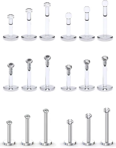 Vista 8 de SCERRING Anillos de labios de 16G con circonita cúbica transparente, Labret Monroe, anillo para labios, tragus, uñas, hélice, piercing de perno