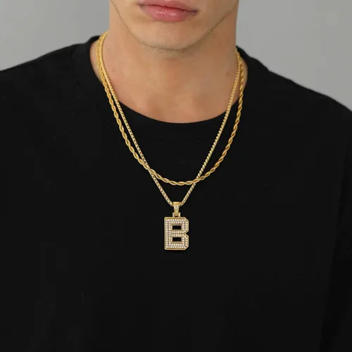 Vista 2 de U7 Initial Number Necklace for Men Women, 18K Gold Plated Bling CZ Iced Out Hip Hop Jersey Number Pendant A-Z 26 Letter Necklace, Number 0-9