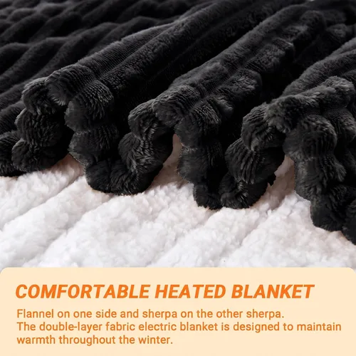 Vista 4 de Manta térmica eléctrica, manta térmica de franela suave con 8 horas de apagado automático, 10 niveles de calentamiento rápido, lavable a máquina