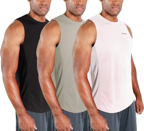Vista 17 de DEVOPS - Paquete de 3 camisetas sin mangas para hombre, ajuste seco, para músculos, camiseta de entrenamiento