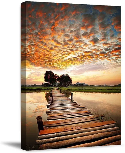 Vista 20 de Autumn Path - Lienzo personalizado o impresión fotográfica y obra de arte enmarcada con nombres de pareja, fecha especial en impresiones, gran