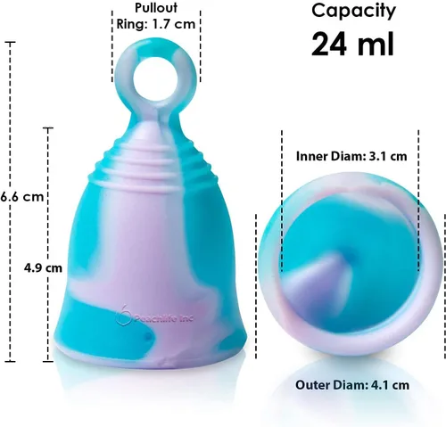 Vista 7 de Mini anillo de copa menstrual – Pequeño, firmeza media Fácil extracción con vástago de bucle Melocotón de silicona reutilizable Hasta 10 años