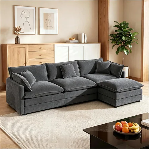 Vista 25 de Sofá modular modular con otomano: sofá moderno en forma de L de 76.7 pulgadas, cómodo sofá biplaza, sofá de 3 plazas de felpilla con almohada