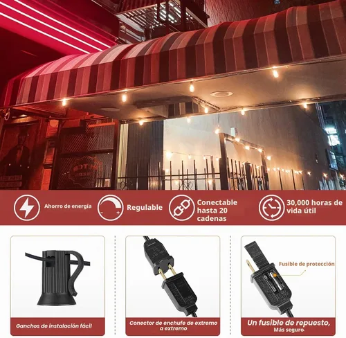 Vista 6 de Achin Luces de Cadena LED Regulables para Exteriores de 100 Pies, Luces de Patio Impermeables con 50+3 Bombillas Irrompibles ST38, Luces de Cadena
