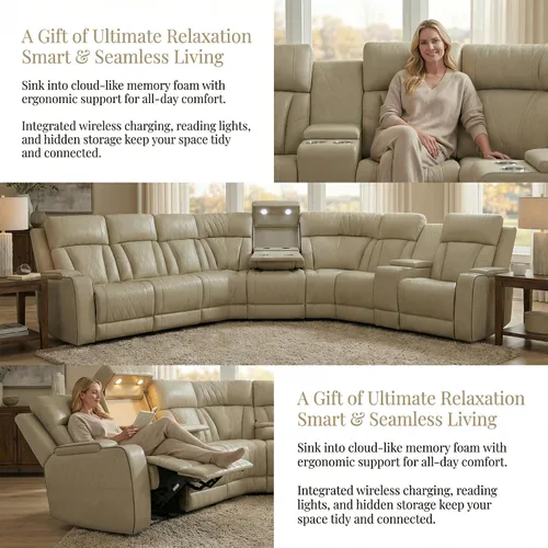 Vista 8 de FUOROLA Sofá modular de gran tamaño, sofá modular de cuero con reclinable, sofás seccionales para sala de estar, sofá reclinable de piel sintética