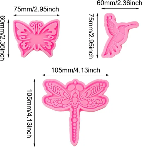 Vista 2 de Honbay 3 moldes de silicona en forma de mariposa colibrí y libélula, para manualidades y decoración (3 estilos)
