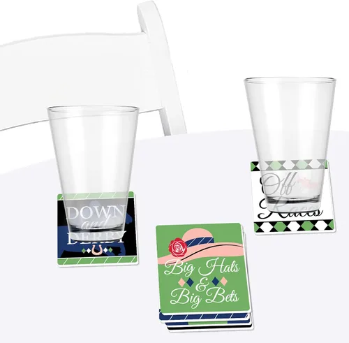 Vista 3 de Big Dot of Happiness Kentucky Horse Derby - Divertidas decoraciones de fiesta de carreras de caballos - Posavasos para bebidas - Juego de 6