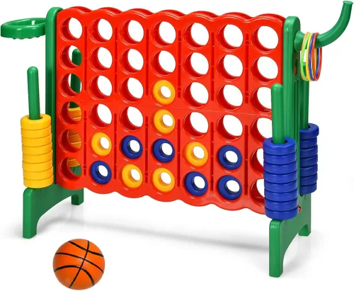 Vista 9 de Costzon Giant 4 en una fila, Jumbo 4 a puntuación, juego gigante con aro de baloncesto, lanzamiento de anillos, deslizador de liberación rápida, 42