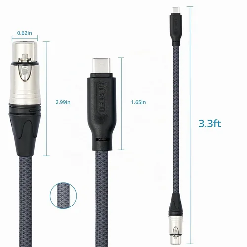 Vista 9 de Cable de micrófono XLR hembra de 3.3 pies a USB C, USB C a XLR para micrófono dinámico iPhone 15, iPad, portátil, tableta