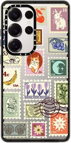 Vista 162 de CASETiFY Funda de impacto para Galaxy S22+ - Adhesivo Aries Moross, color negro transparente