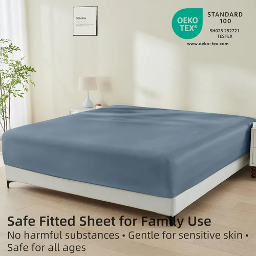 Vista 6 de GOKOTTA Sábana Ajustable Solamente - Sábana Ajustable de Rayón de Bambú con Bolsillo de 15 Pulgadas, Sábana Inferior Súper Suave y Refrescante con 4
