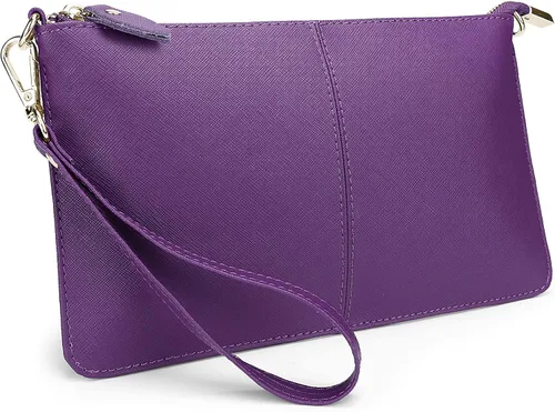 Vista 43 de YALUXE Women's Genuine Leather Wristlet Handbags Purses Clutch Wallet Bag 1- Correa de cuero blanco
