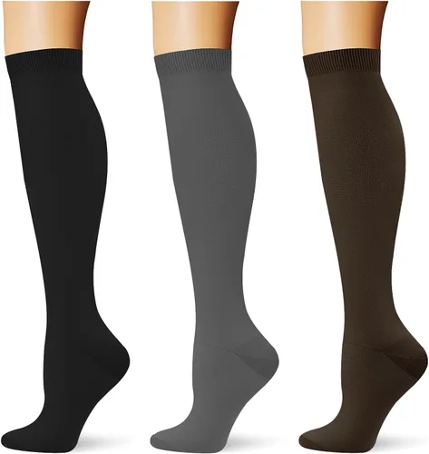 Vista 15 de (3 pares) Calcetines de compresión 20-30 mmHg, calcetines largos hasta la rodilla para mujeres y hombres, soporte atlético, para viajes y uso diario