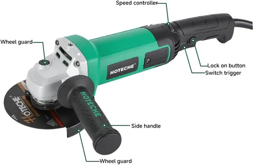 Vista 2 de Hoteche Amoladora angular de 5 pulgadas, amoladora eléctrica de velocidad variable de 11 amperios, con cable, para metal, compatible con discos