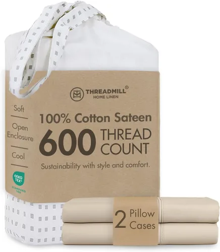 Vista 12 de Threadmill Home Linen Fundas de Almohada Estándar - 100% Algodón Natural 600 Número de Hilos, Juego de 2 Fundas de Almohada Damasco Gris Oscuro