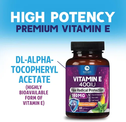 Vista 6 de Vitamina E 180 mg por porción cápsulas blandas – Vitamina E DL-Alfa, suplemento dietético rico en antioxidantes para la piel, el corazón y el apoyo