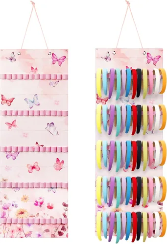 Vista 13 de Tudomro Soporte Colgante para Diademas para Niñas Organizador de Accesorios de Cabello de Felpa con 60 Bandas Elásticas Soporte para Lazos