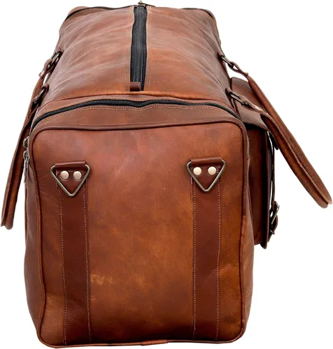 Vista 6 de Bolsa grande de cuero para viaje, 32 pulgadas, de lona, artesanal, para viaje de fin de semana, de noche, gimnasio, deportiva, para hombre y mujer